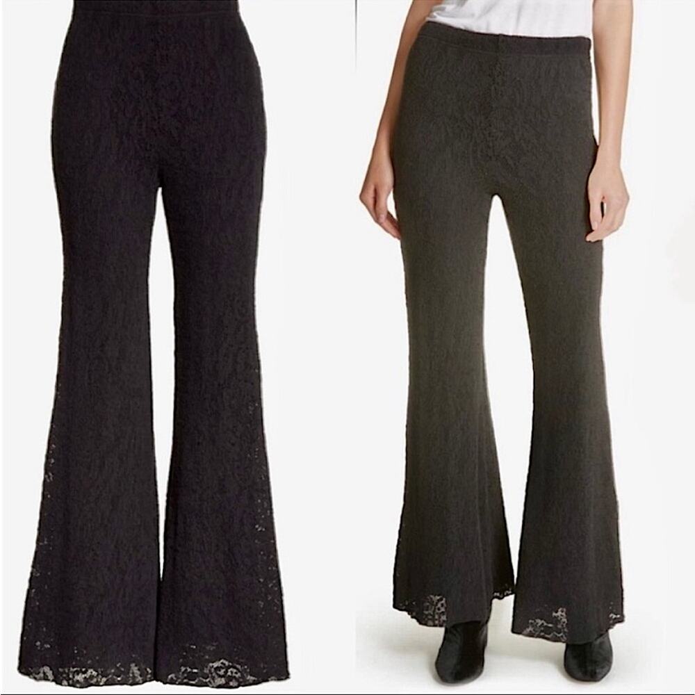 FREE PEOPLE RARE High Waisted Pull On Full Length Lace Flare Stretch Pants XS - Picture 3 of 8